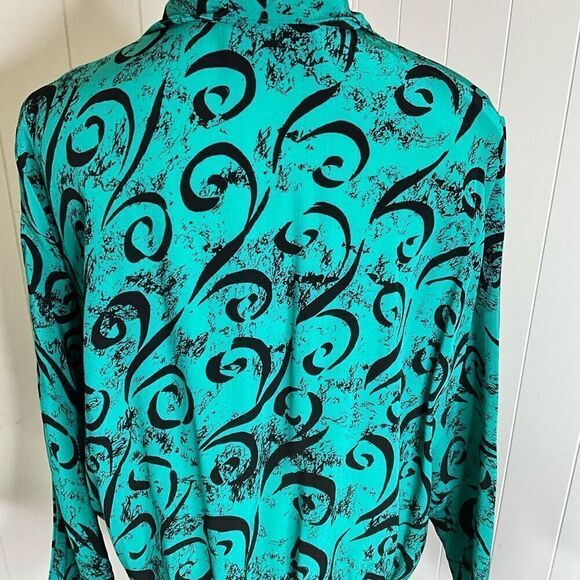 Vintage Saint Jermaine Paris Womens 1X Button Front Tunic Top Green Black Swirls - Picture 9 of 16
